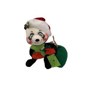 1984 Panda Bear Annalee Doll 8.5" Red Santa Hat & Mittens Green Scarf Winter